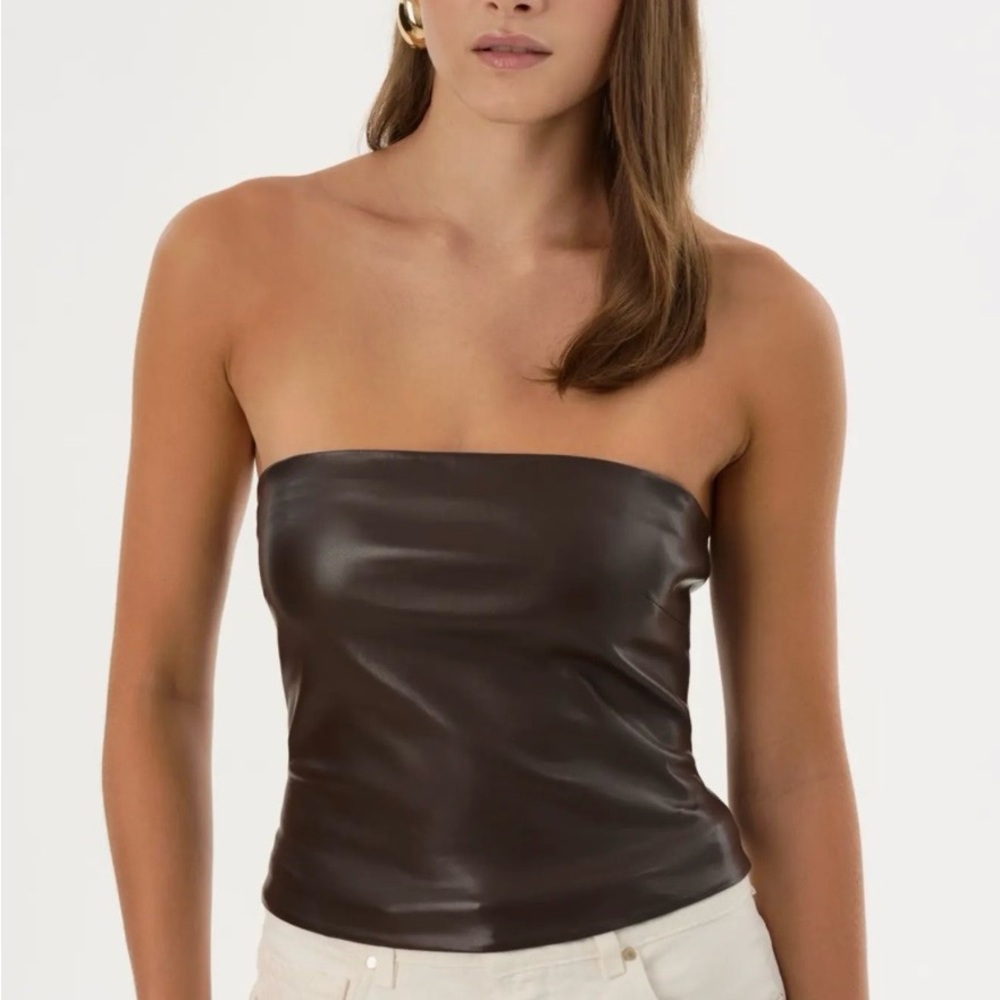 Lamarque Brown Faux Leather Strapless Tube Top, M